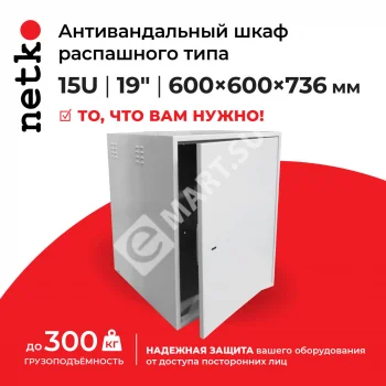 Netko Антивандальный Шкаф 15U распашного типа, (Ш*Г*В 600*600*736мм) 19" направляющие